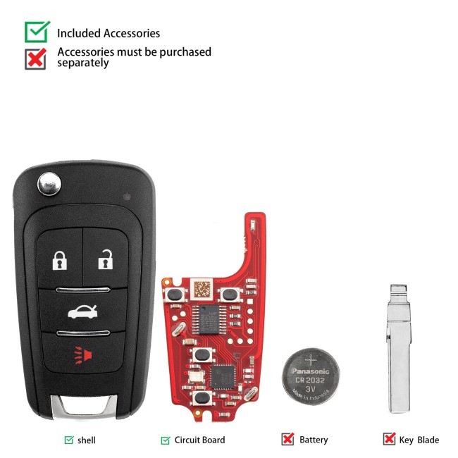 (5PCS/LOT)Xhorse XNBU21EN Second Generation GM Flip Type 4 Buttons Universal Wireless Remote Key