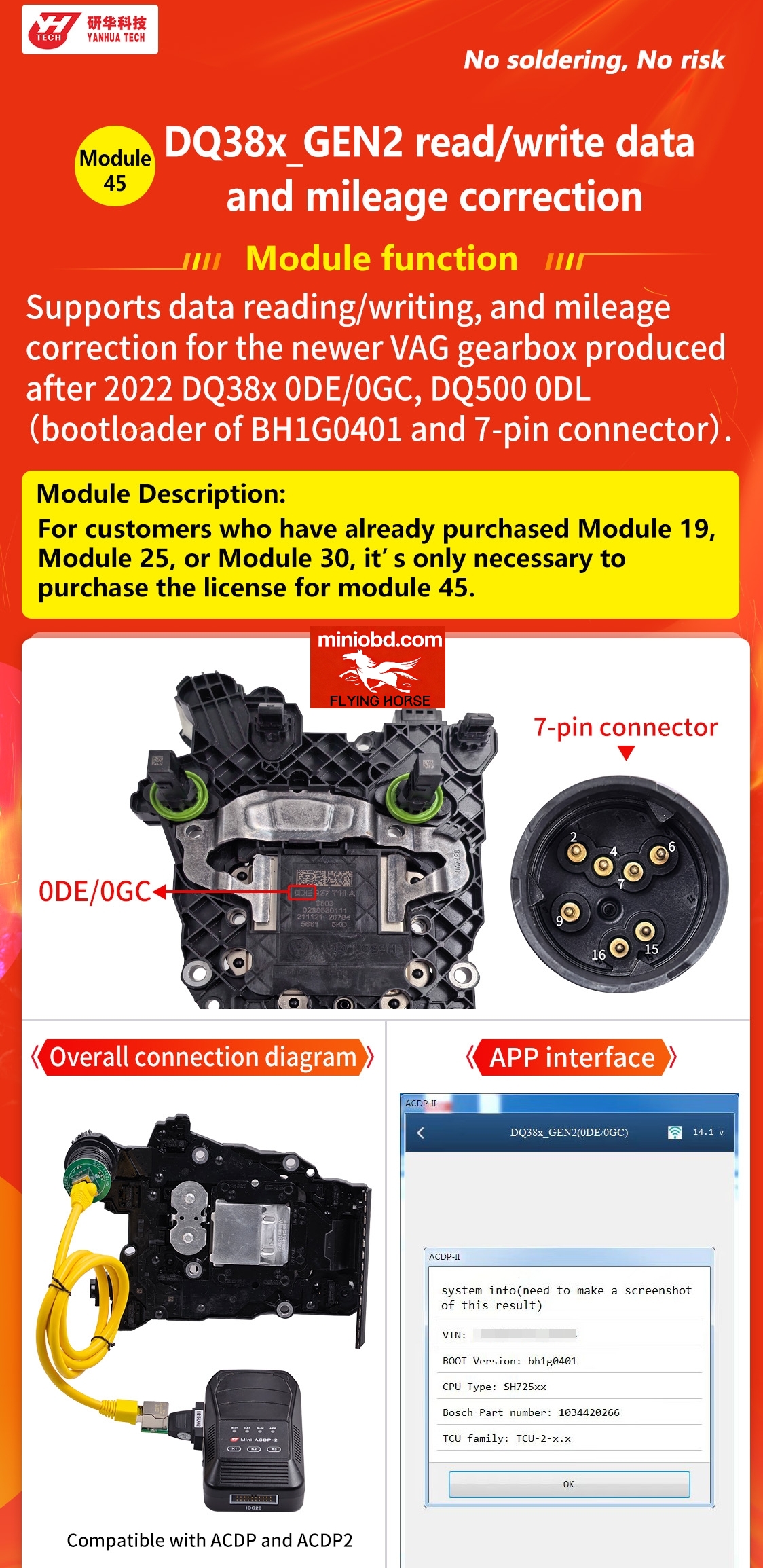 Yanhua ACDP Module45 For VAG DQ38x_GEN2 read/write data and mileage correction with A60B license