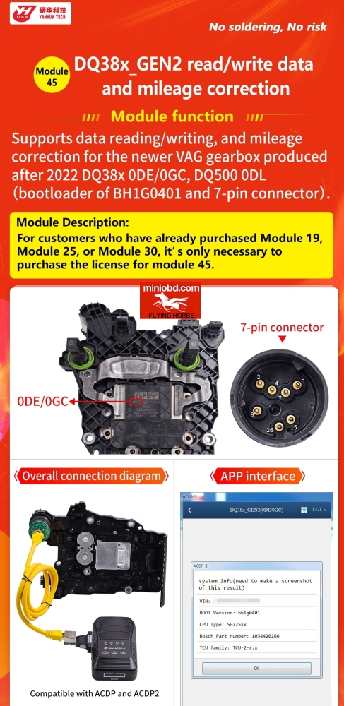 Yanhua ACDP Module45 For VAG DQ38x_GEN2 read/write data and mileage correction