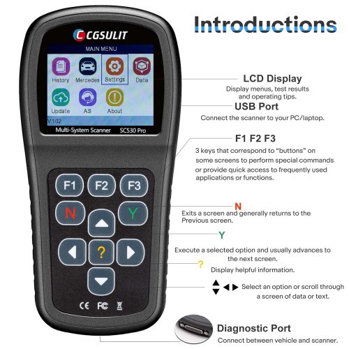 CGDI SC530 Pro OBD2 Scanner Bi-directional Scan Tool with Full System Diagnosis for Brand Benz