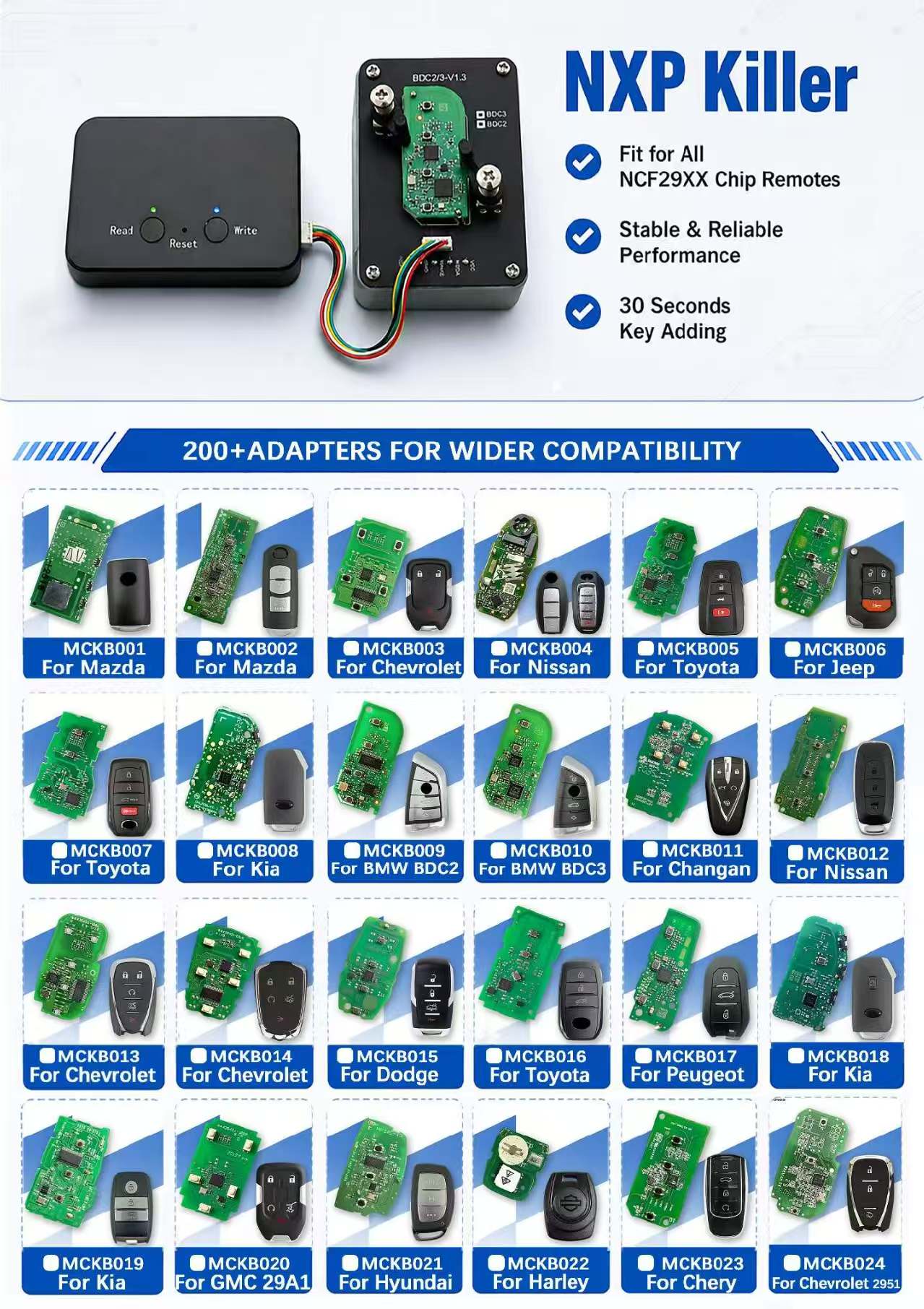 NXP Killer Programmer Optional Adapters (No.001-060 adapters) For All Original NCF29xx Chip Remote(unlimited version)
