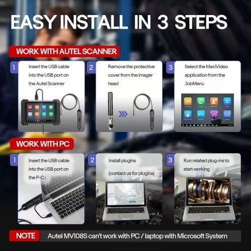 Original Autel MaxiVideo MV108S 8.5mm Digital Inspection Camera for MaxiSys Tablet Kit