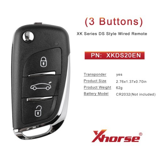 5PCS/Lot 2nd Generation Remote XHORSE XKDS20EN XK Series DS Style Wired Remote Key 3 Buttons Black V2 Design