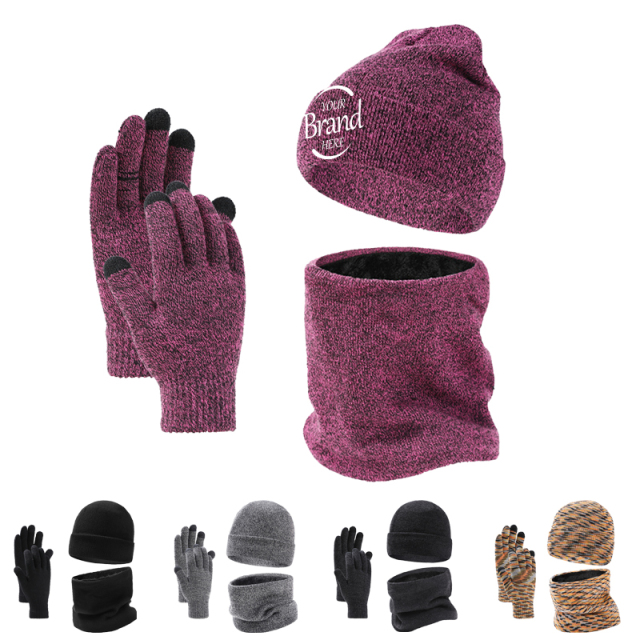 Winter 3 Pieces Beanie Hat Gloves Scarf