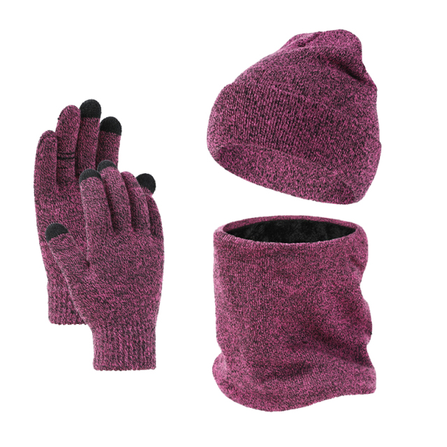 Winter 3 Pieces Beanie Hat Gloves Scarf