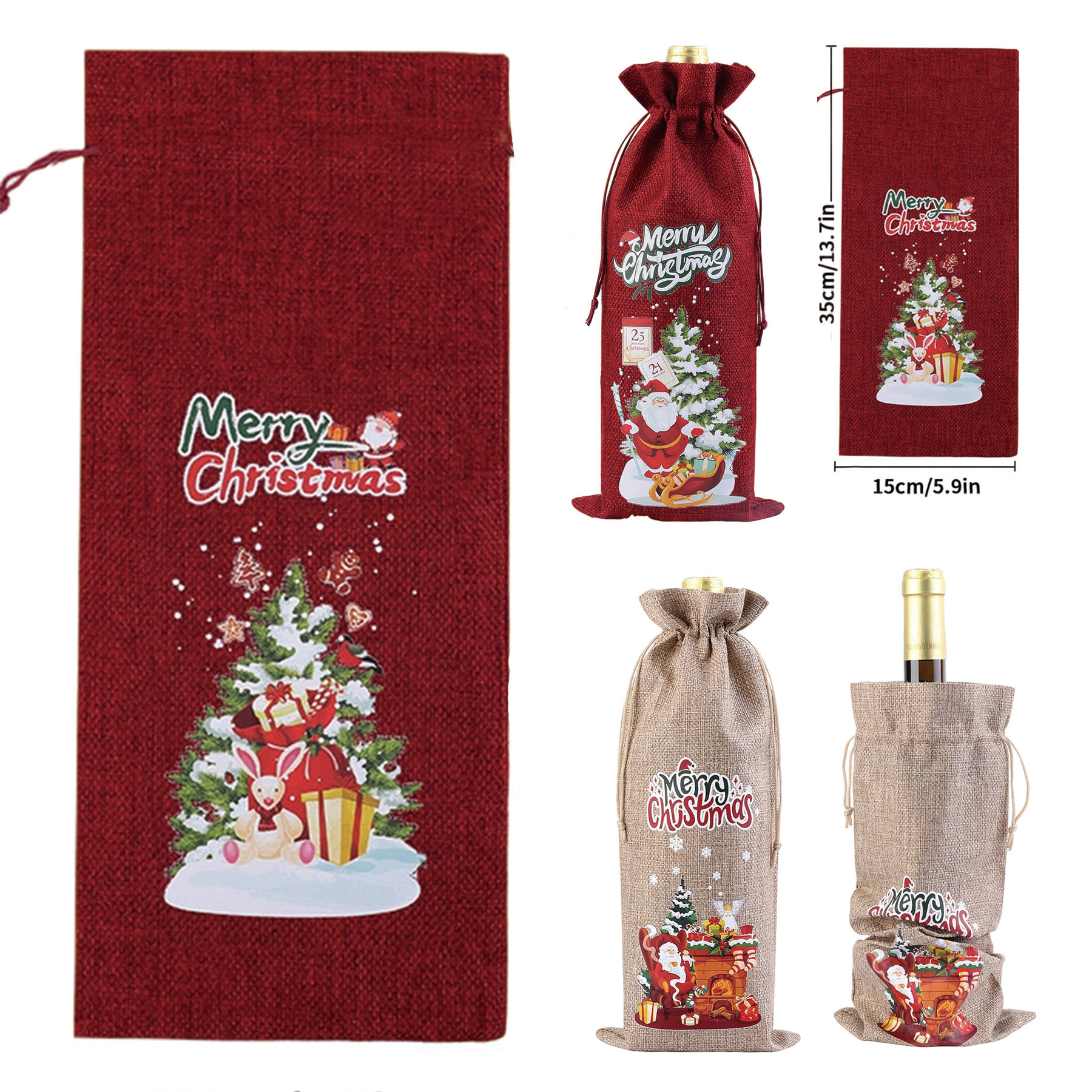 Christmas Drawstring Bottle Bag