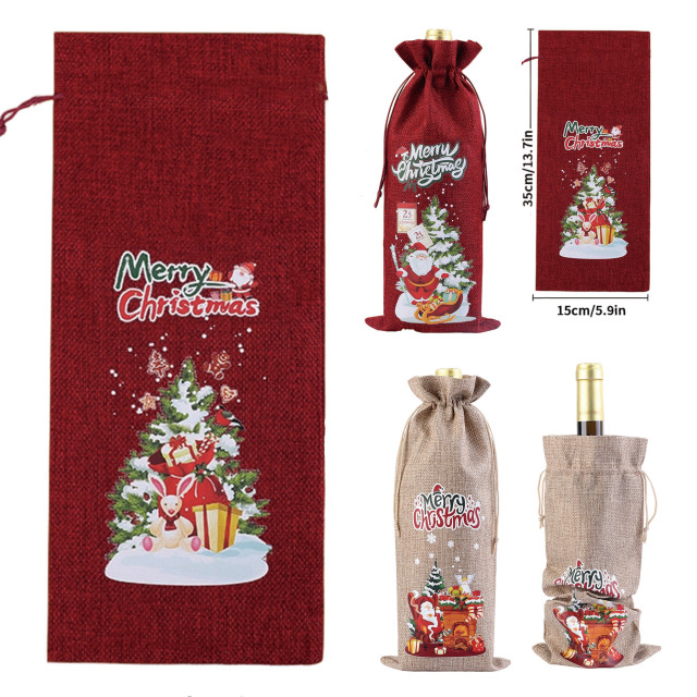Christmas Drawstring Bottle Bag