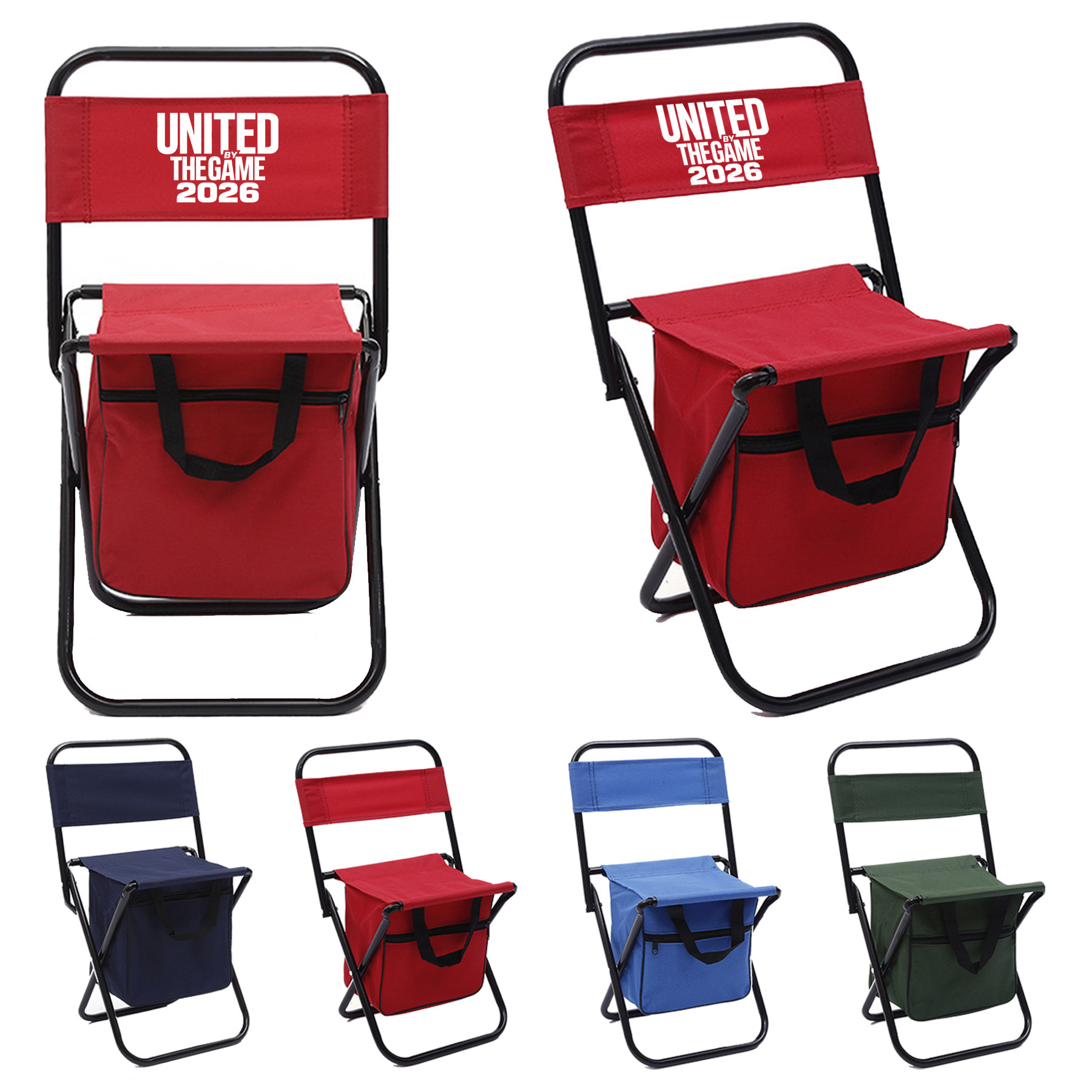 Portable Folding Chair with Built-in Cooler and Storage Pockets