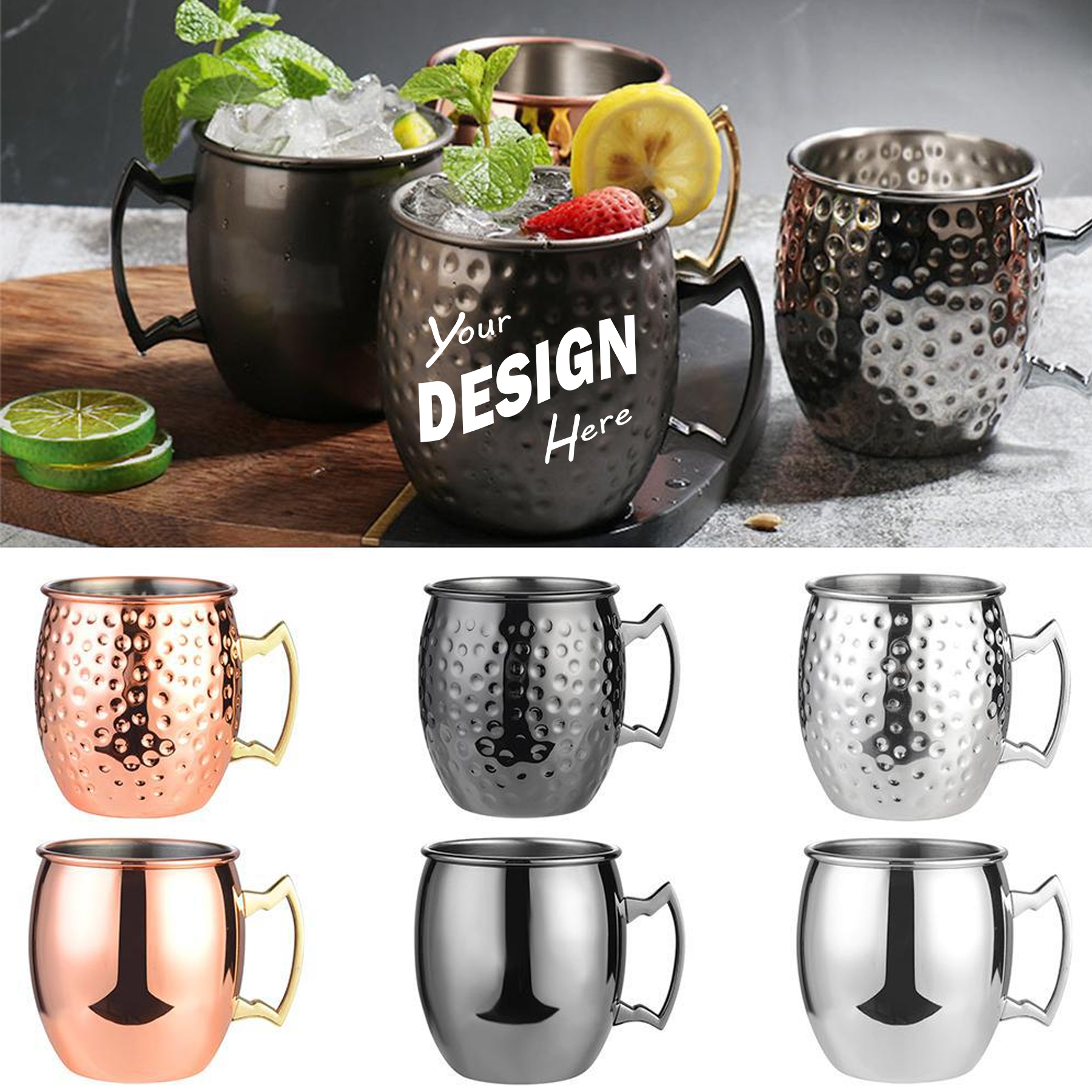 18OZ Hammered Copper Plated Stainless Steel Moscow Mule Mug