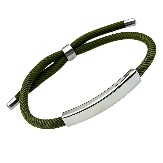 Stainless Steel Adjustable Braided Rope Bracelet With Laser Imprint