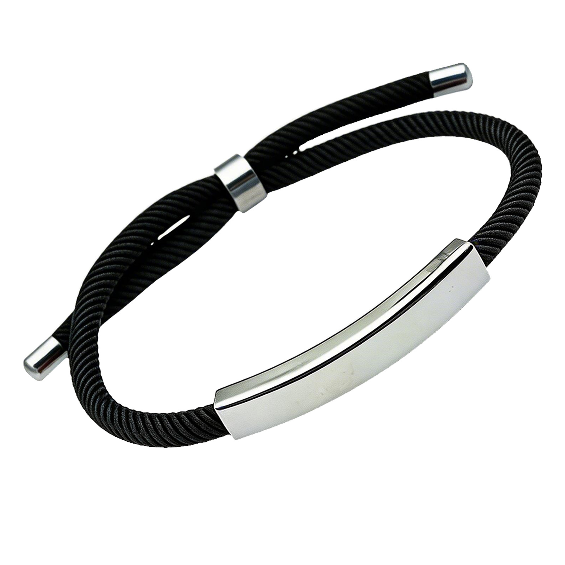 Stainless Steel Adjustable Braided Rope Bracelet With Laser Imprint