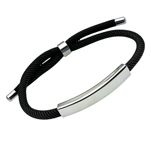 Stainless Steel Adjustable Braided Rope Bracelet With Laser Imprint