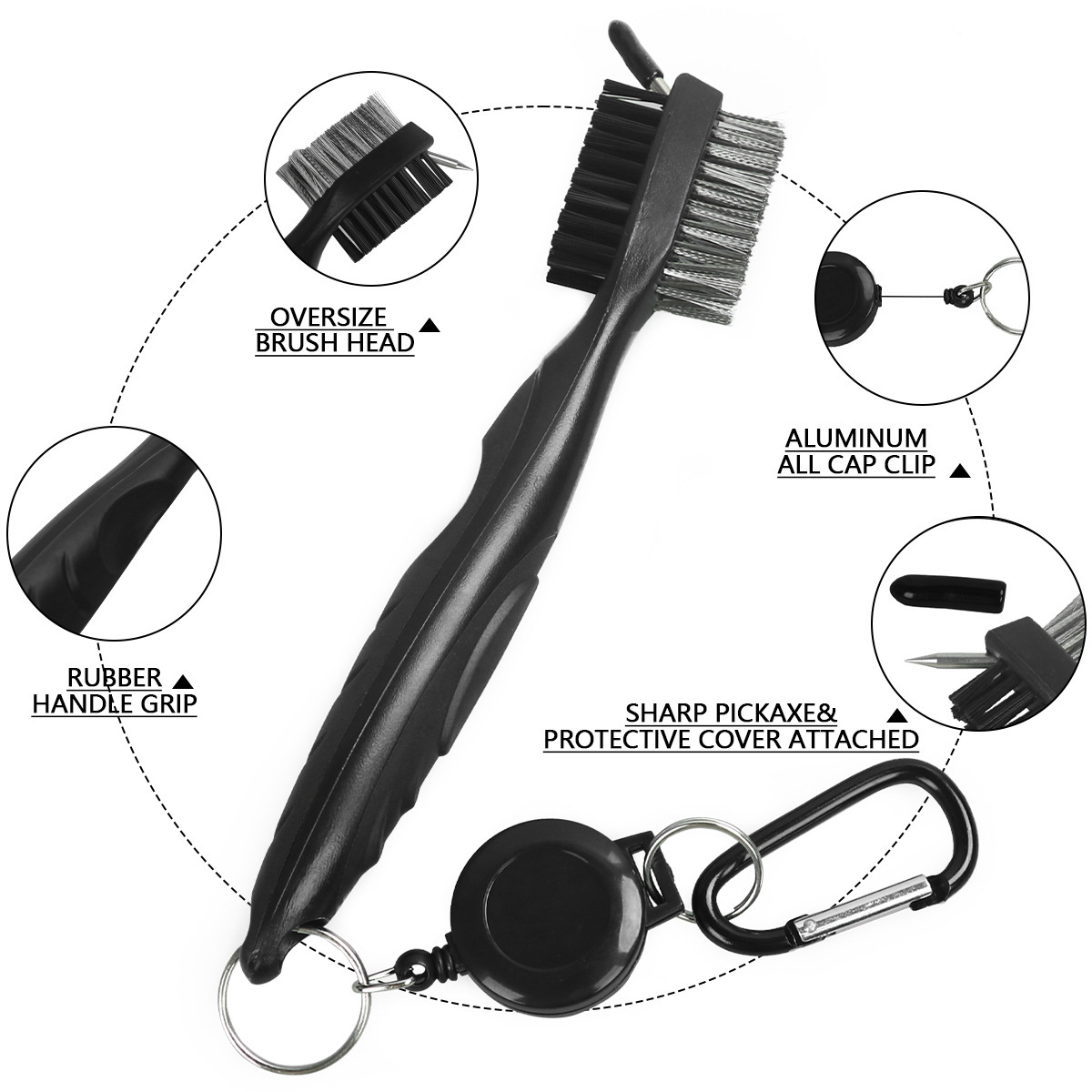 Golf Brush with Retractable Carabine