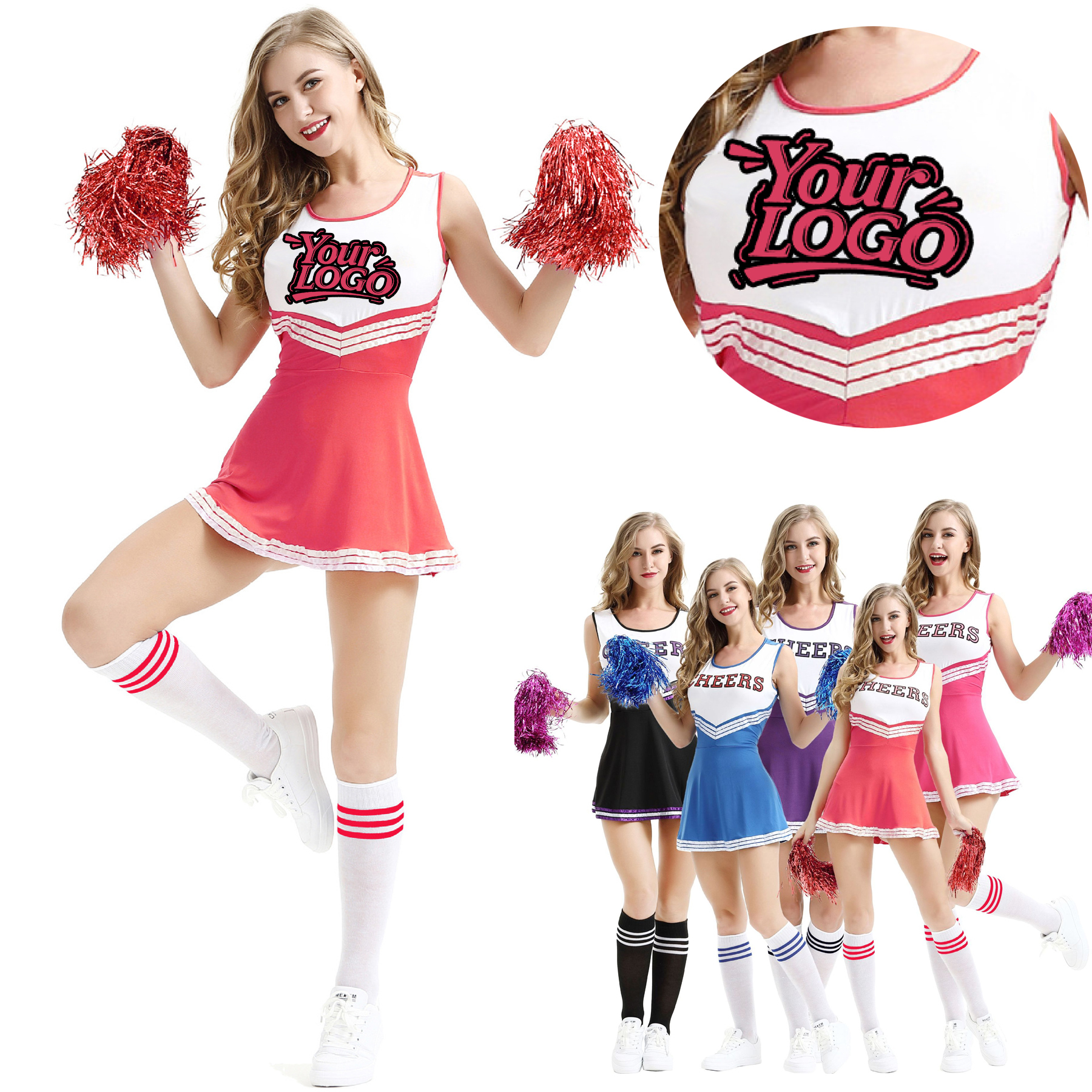 Cheerleader Costume with Dress, Socks & Pom Pom