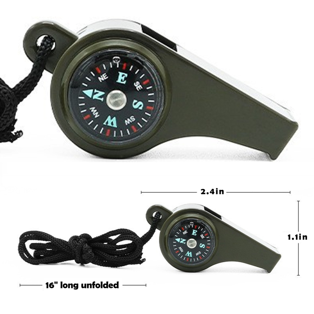 3-in-1 Whistle with Compass, Thermometer & Nylon Lanyard