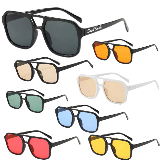 Square-framed Double Bridge Sunglasses
