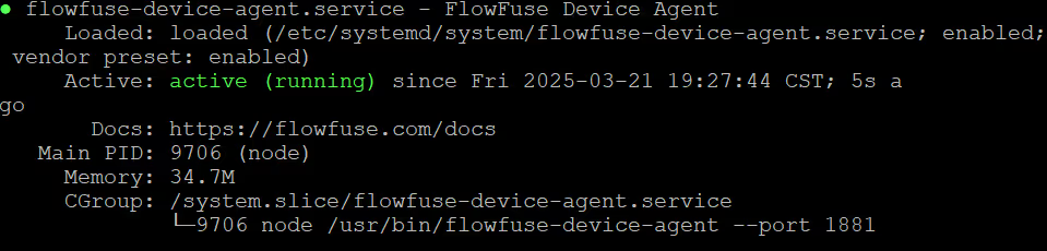 Status of the FlowFuse Device Agent systemd service