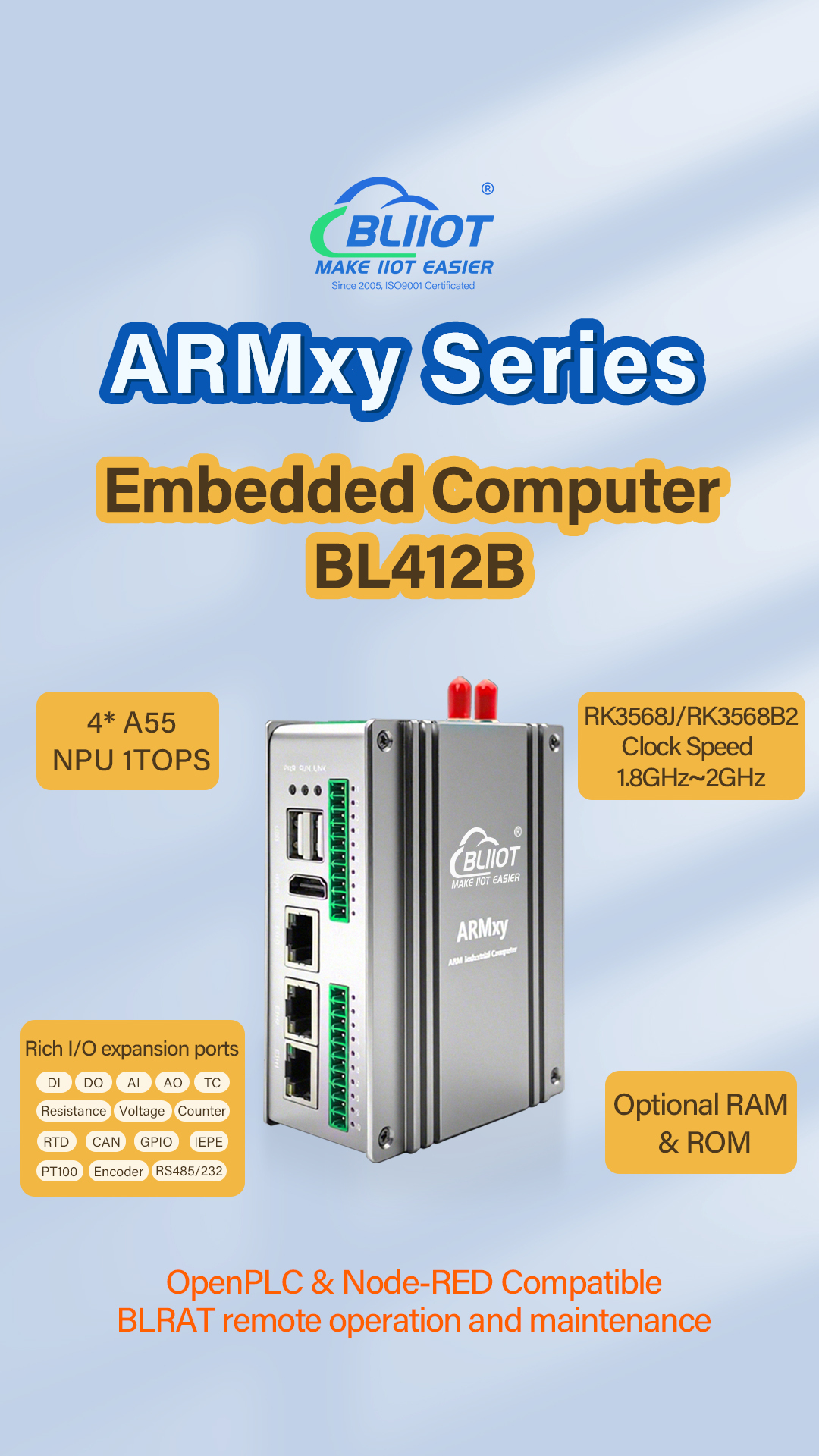 BL410 Rockchip RK3568J Quad-Core Cortex-A55 ARM AI Industrial Computer,BL410 Rockchip RK3568J Quad-Core Cortex-A55 ARM AI Industrial Computer