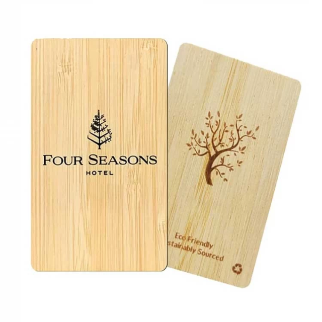 Eco-friendly Bamboo Wood 13.56MHz NTAG 213 RFID Wooden NFC Business Card for Hotel