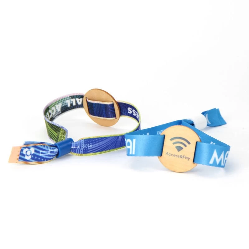 RSTE 13.56MHz Custom Printed Wooden NFC RFID Fabric Woven Wristband