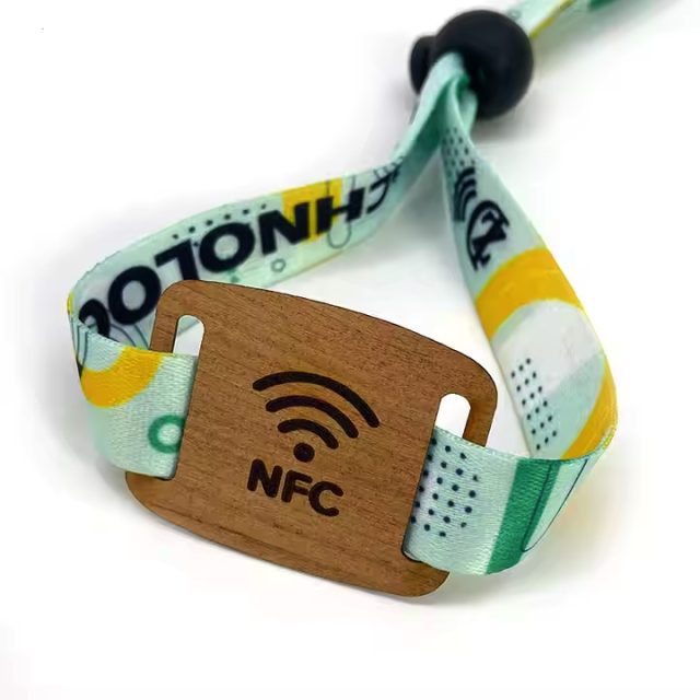 RFID NFC Event Wristband Wood Bamboo Tag Card Woven Wrist Band Bracelet for Access Control Music Festival