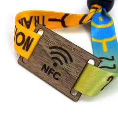 RFID NFC Event Wristband Wood Bamboo Tag Card Woven Wrist Band Bracelet for Access Control Music Festival