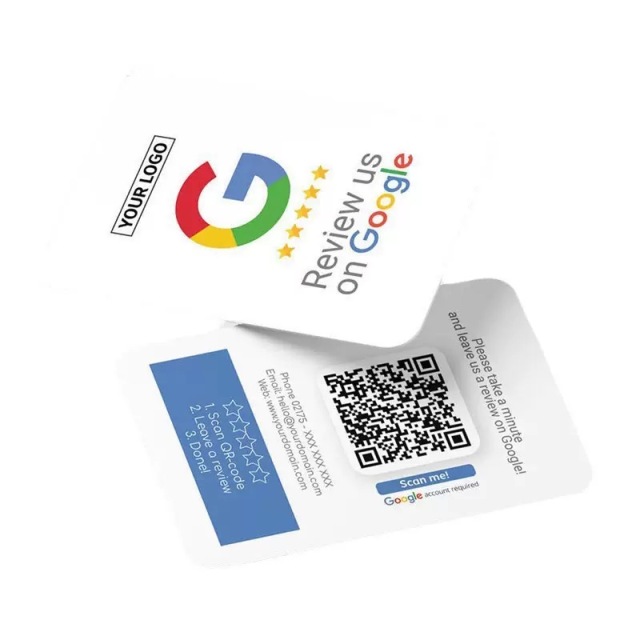 Google Review Card with QR Code Reusable NFC Smart Card Tap to Review Card