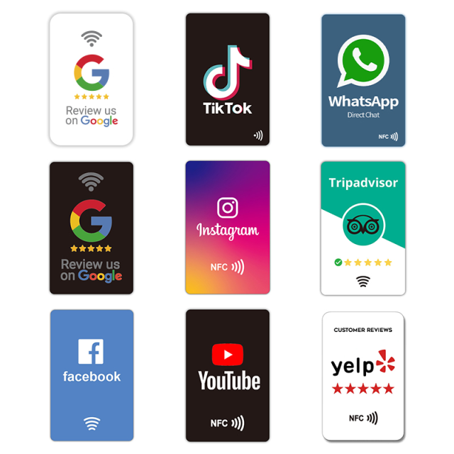 Customizable NFC Google Review Card PVC QR Cr80 888bytes 13.56MHz RFID Available Printable Business Card