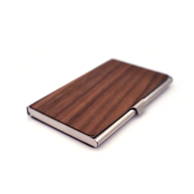Laser Engraving LOGO Wooden Business Card Holder Natural Walnut Pocket Name Card Case