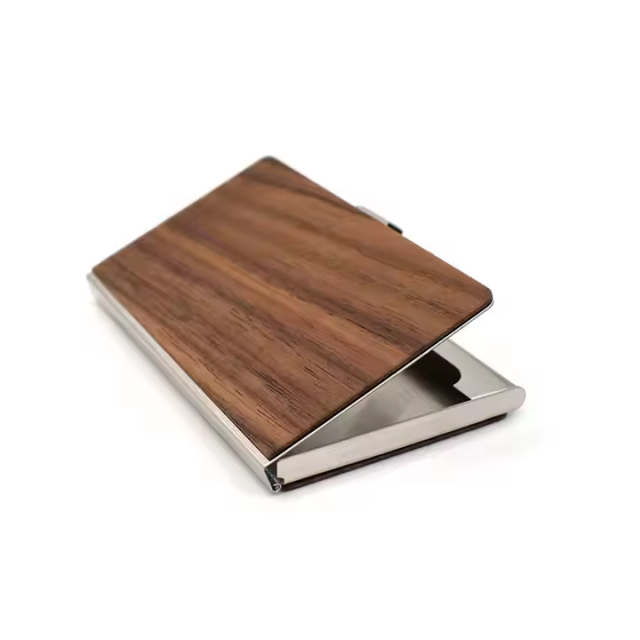 Laser Engraving LOGO Wooden Business Card Holder Natural Walnut Pocket Name Card Case