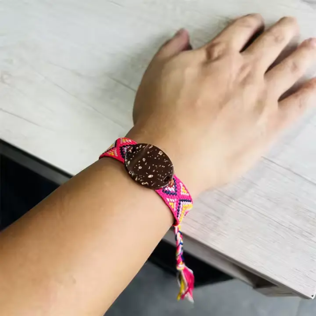 Customized Reusable RFID Wristband – Fabric Bracelet with Wood NFC Tag