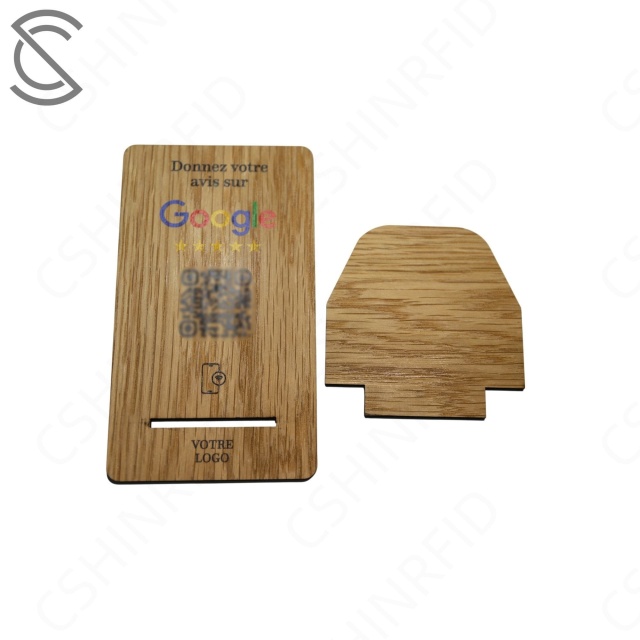 Custom Programmable NFC QR Code 13.56MHz NTAG216 Chip Smart RFID ISO 14443A Wooden Business Card Google Review Stand Hotel Use