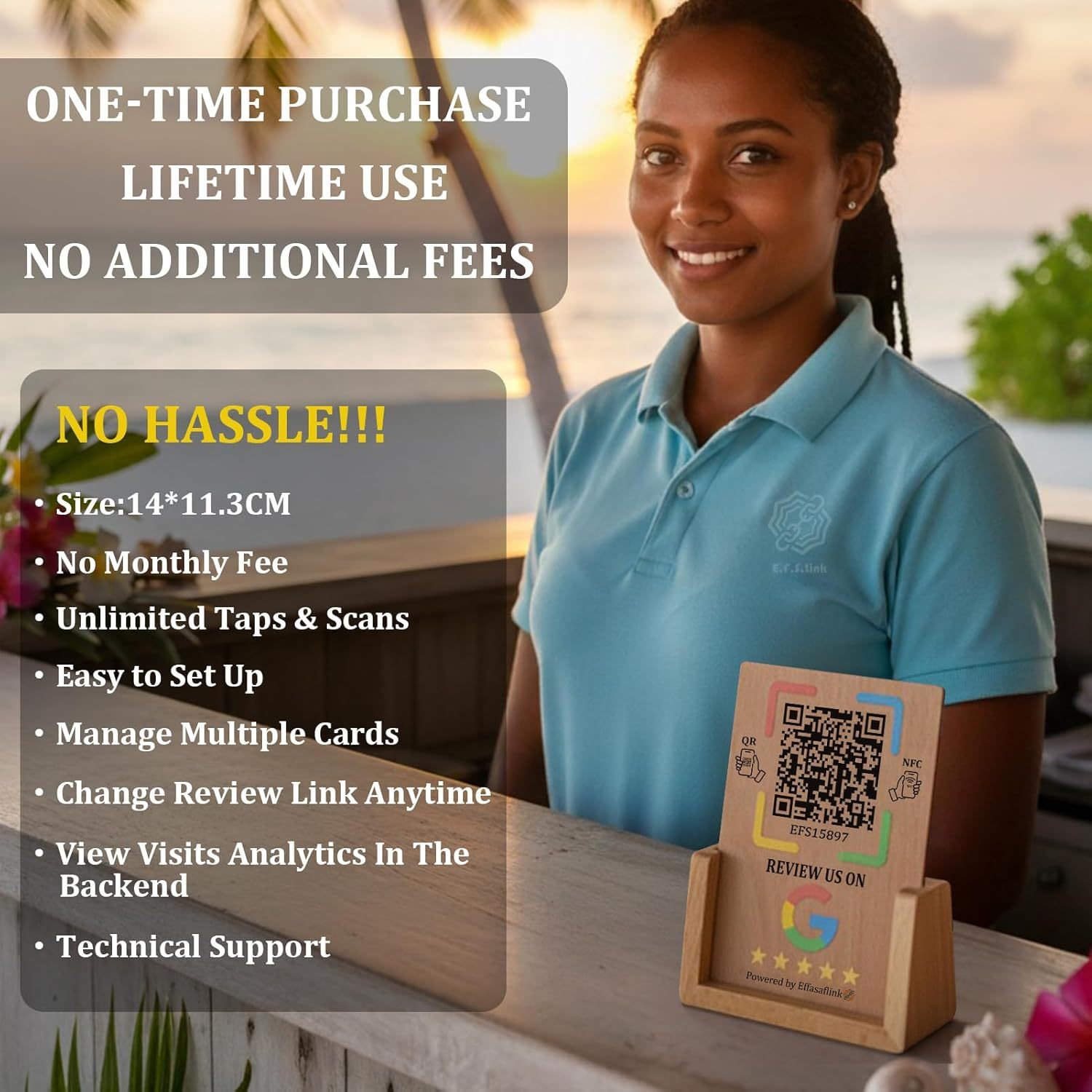 Whole-sale Custom Wood Display Stand NFC Chip QR Code for Easy Customer Reviews Boost Small Business No App