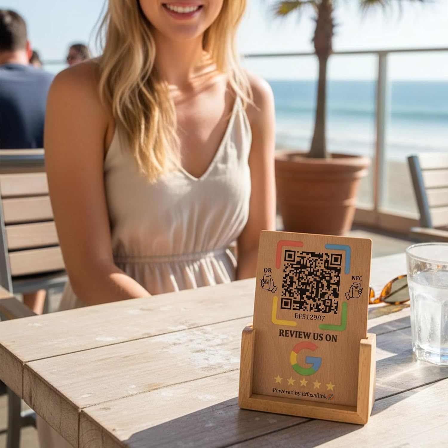 Whole-sale Custom Wood Display Stand NFC Chip QR Code for Easy Customer Reviews Boost Small Business No App