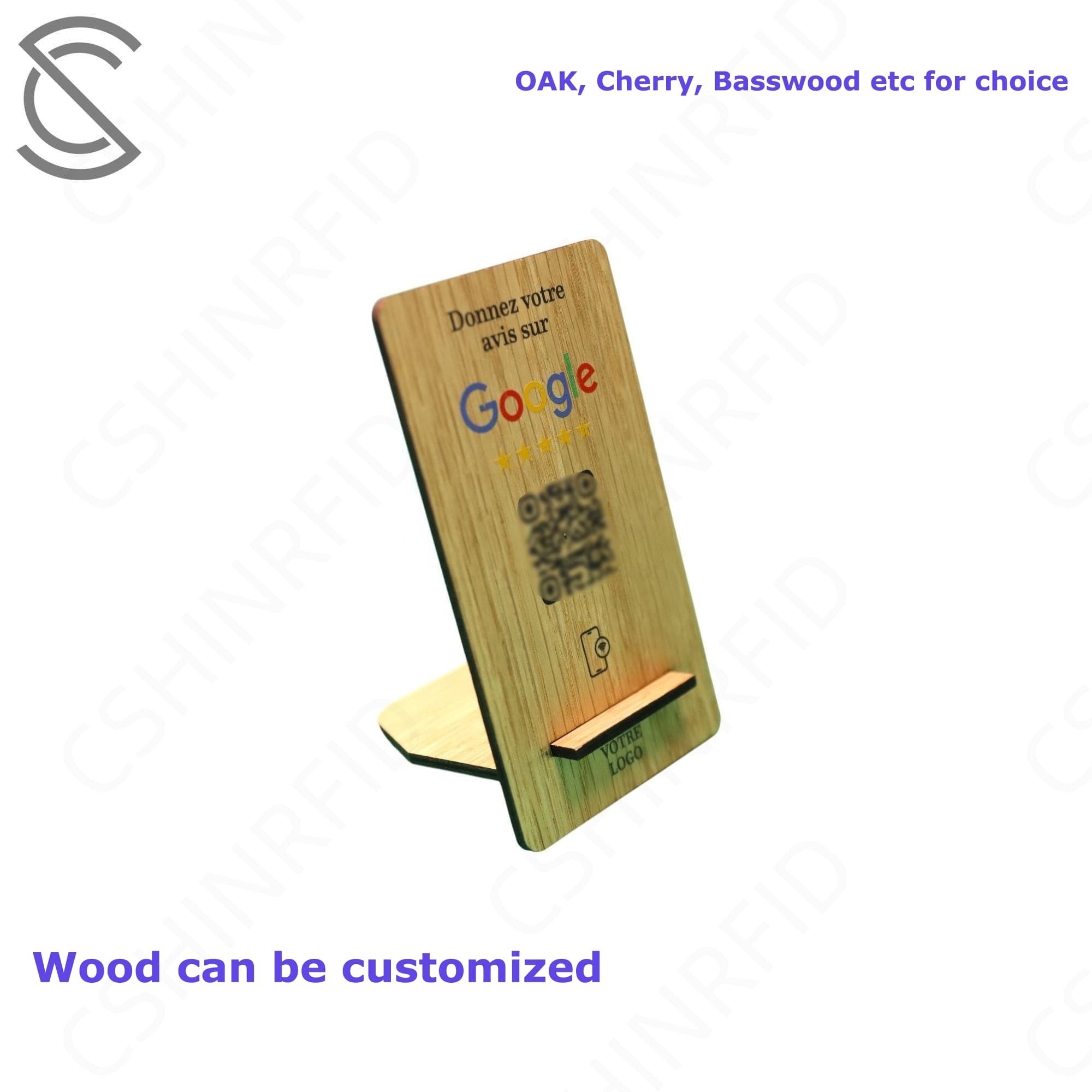 Custom Programmable NFC QR Code 13.56MHz NTAG216 Chip Smart RFID ISO 14443A Wooden Business Card Google Review Stand Hotel Use