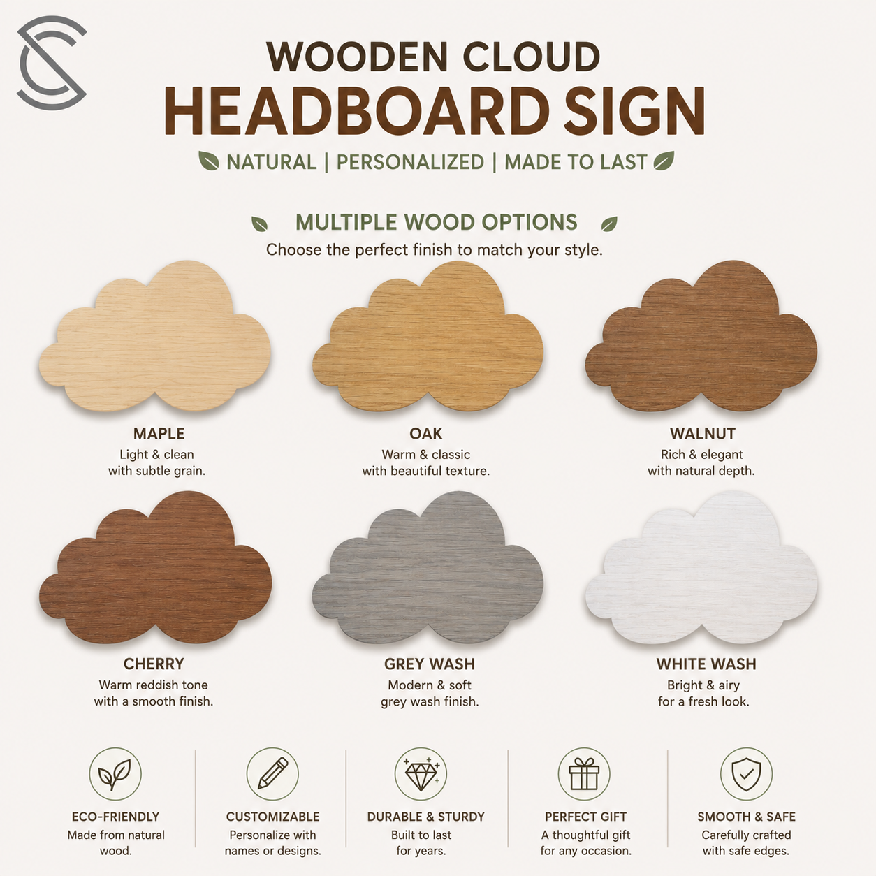 Custom Engraved Cloud Shape Wooden Plaque Eco-Friendly Sign for Mom, Bedroom, Hotel Decoration (French, Italian, Spanish Style)