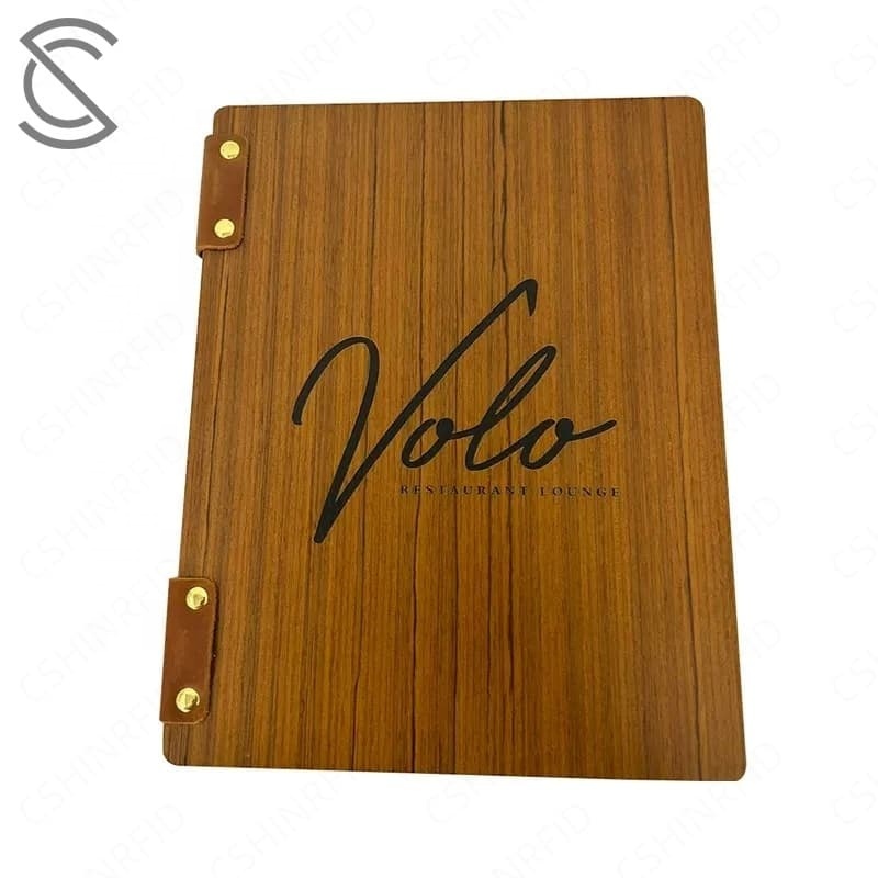 Cross-border Hot Items High-end Eco-friendly Premium Waterproof Walnut Vintage Menu Plywood Hotel Service Guide Cafe Clip Book