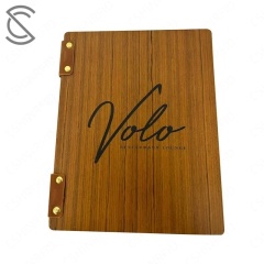 Cross-border Hot Items High-end Eco-friendly Premium Waterproof Walnut Vintage Menu Plywood Hotel Service Guide Cafe Clip Book