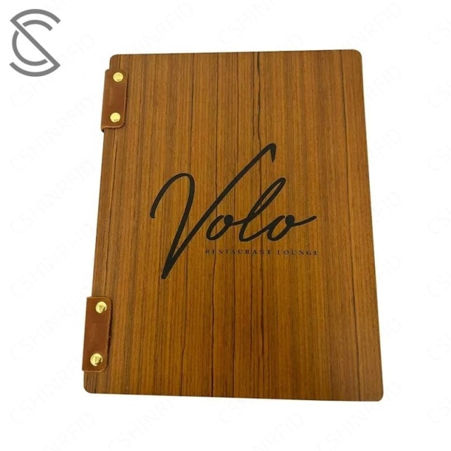 Cross-border Hot Items High-end Eco-friendly Premium Waterproof Walnut Vintage Menu Plywood Hotel Service Guide Cafe Clip Book