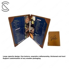 Cross-border Hot Items High-end Eco-friendly Premium Waterproof Walnut Vintage Menu Plywood Hotel Service Guide Cafe Clip Book