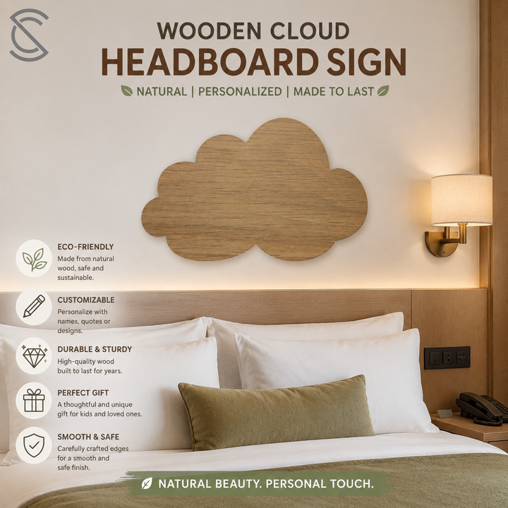Custom Engraved Cloud Shape Wooden Plaque Eco-Friendly Sign for Mom, Bedroom, Hotel Decoration (French, Italian, Spanish Style)