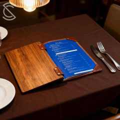 Cross-border Hot Items High-end Eco-friendly Premium Waterproof Walnut Vintage Menu Plywood Hotel Service Guide Cafe Clip Book
