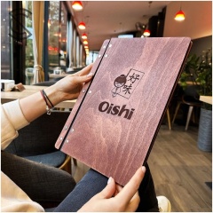 CshinRFID Wholesale Premium Sustainable Wood A4/A5 Menu Order Book for 5-star Restaurant Custom Engraved, Printed Logo