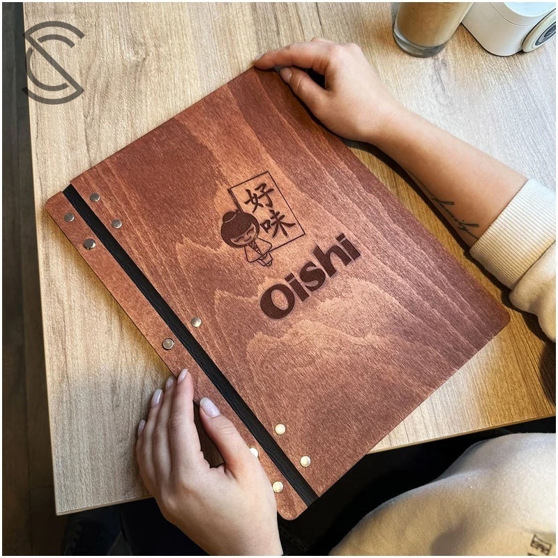 CshinRFID Wholesale Premium Sustainable Wood A4/A5 Menu Order Book for 5-star Restaurant Custom Engraved, Printed Logo