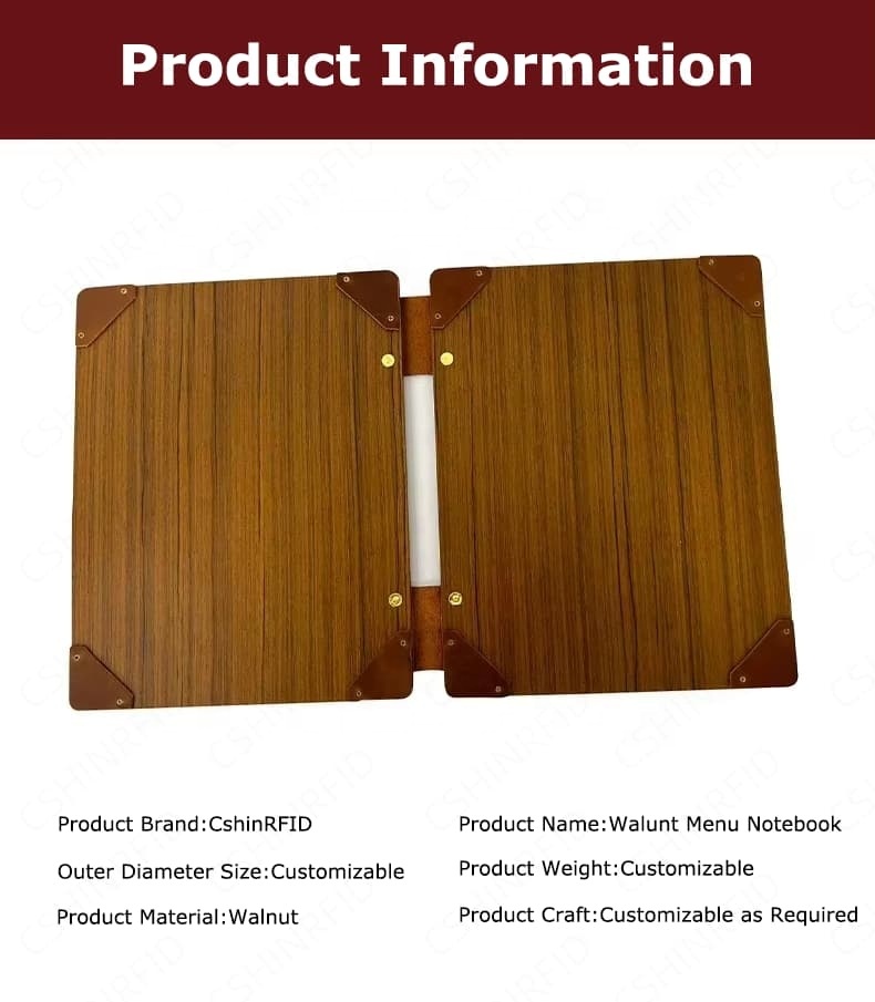 Cross-border Hot Items High-end Eco-friendly Premium Waterproof Walnut Vintage Menu Plywood Hotel Service Guide Cafe Clip Book