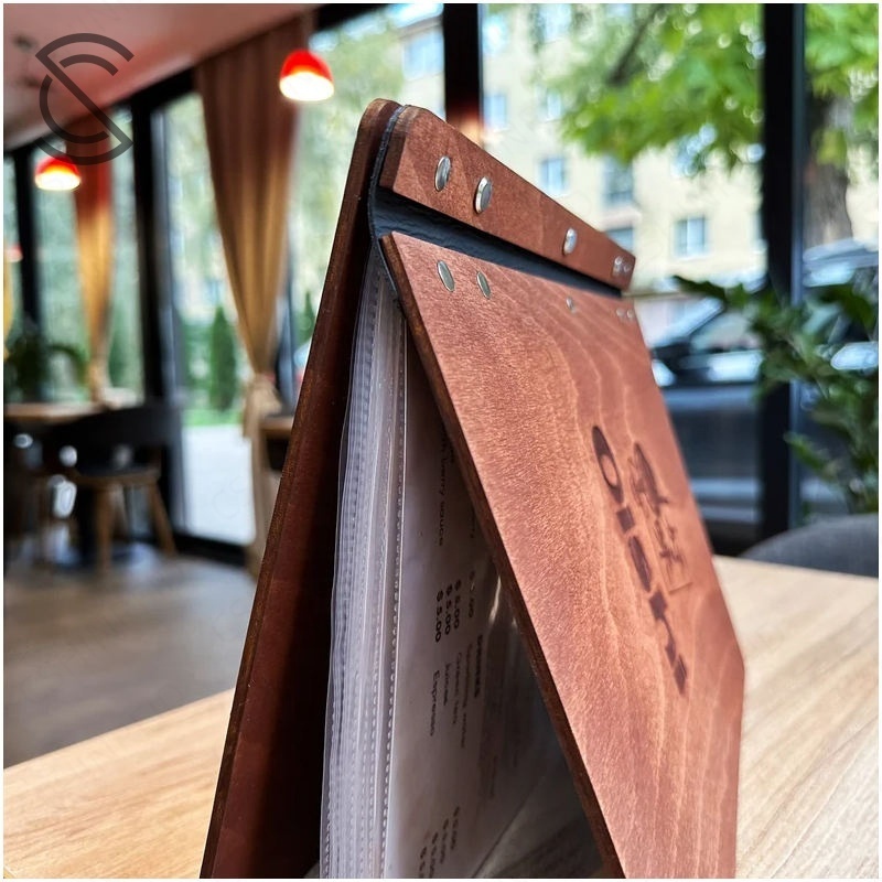 CshinRFID Wholesale Premium Sustainable Wood A4/A5 Menu Order Book for 5-star Restaurant Custom Engraved, Printed Logo