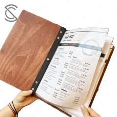 CshinRFID Wholesale Premium Sustainable Wood A4/A5 Menu Order Book for 5-star Restaurant Custom Engraved, Printed Logo