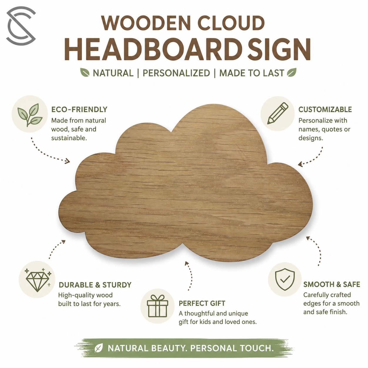 Custom Engraved Cloud Shape Wooden Plaque Eco-Friendly Sign for Mom, Bedroom, Hotel Decoration (French, Italian, Spanish Style)