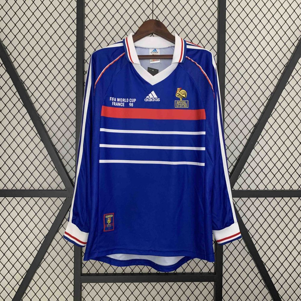 France Retro Soccer Jersey Home Long Sleeve Custom Shirt World Cup 1998