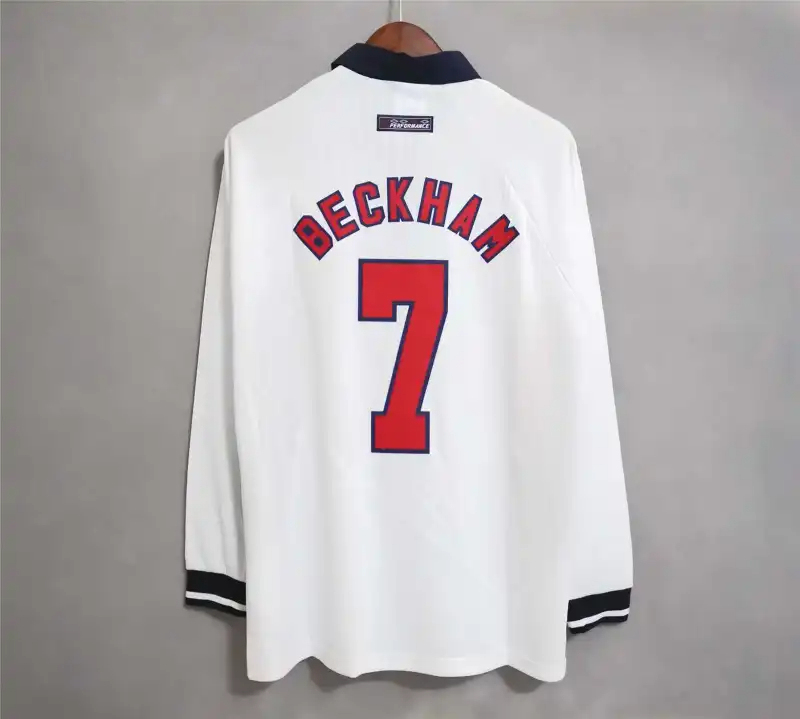 England Retro Soccer Jersey Home Custom Long Sleeve Shirt World Cup 1998